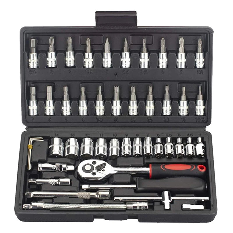 46 Pieces 1/4 Inch Drive Socket Ratchet Wrench Set