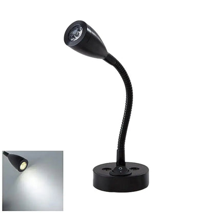 Black LED reading light with USB and flexible neck