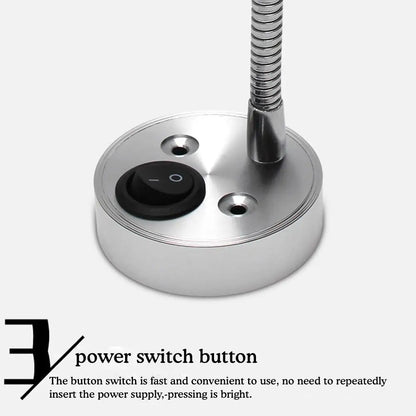 Close-up of power switch button on LED light base
