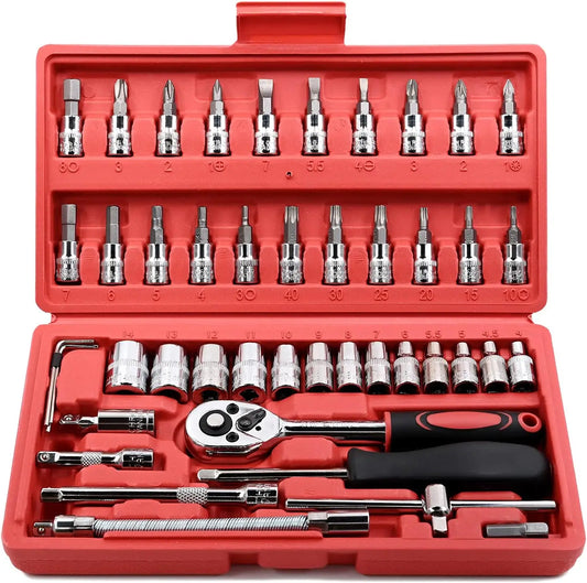 46 Pieces 1/4 Inch Drive Socket Ratchet Wrench Set