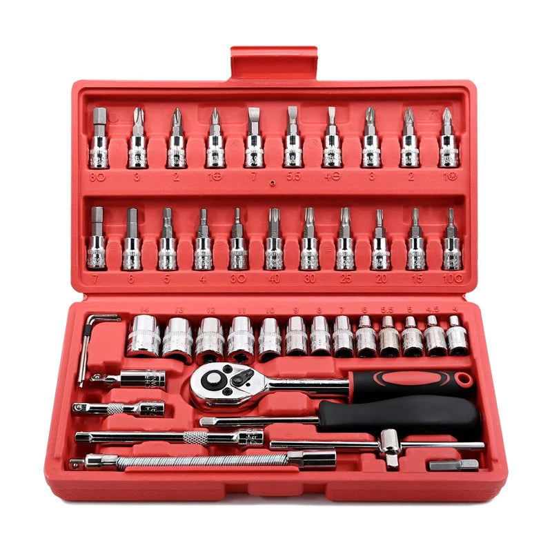 46 Pieces 1/4 Inch Drive Socket Ratchet Wrench Set