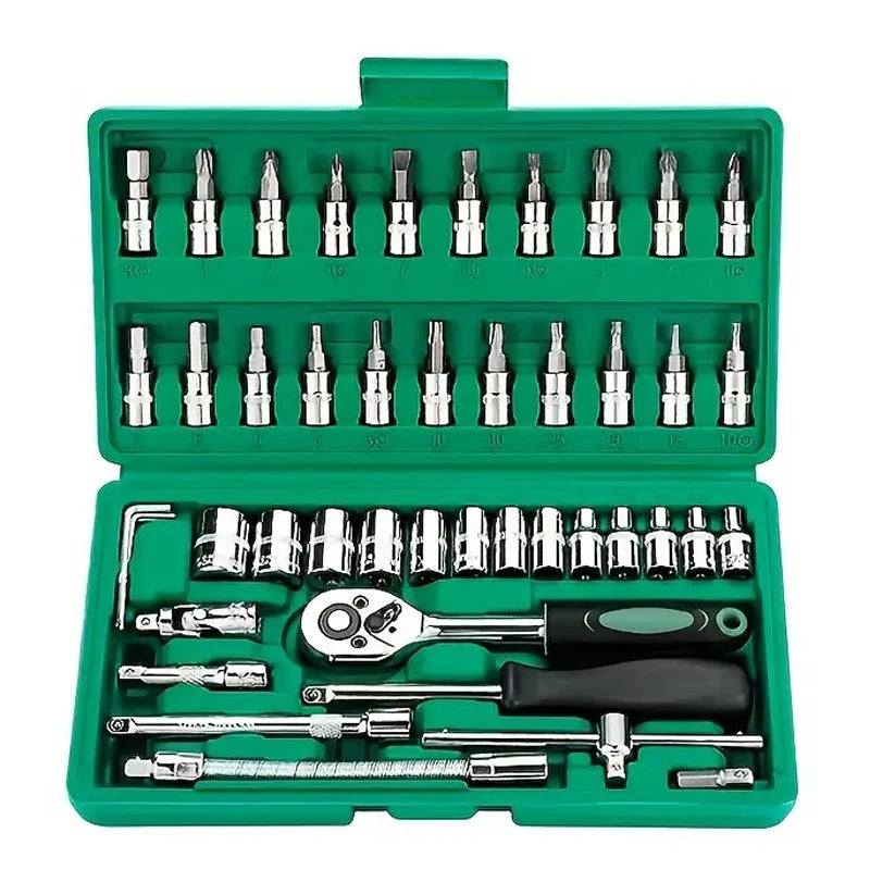 46 Pieces 1/4 Inch Drive Socket Ratchet Wrench Set
