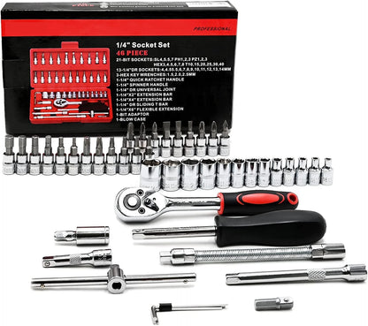 46 Pieces 1/4 Inch Drive Socket Ratchet Wrench Set
