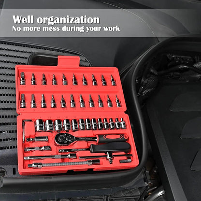 46 Pieces 1/4 Inch Drive Socket Ratchet Wrench Set