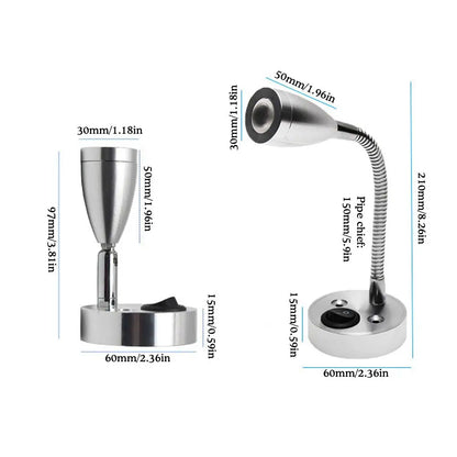 Dimensions of LED reading light with USB and flex arm